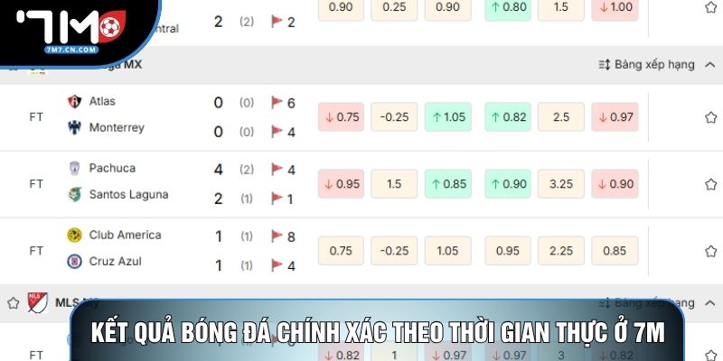 Kết quả bóng đá chính xác theo thời gian thực ở 7M