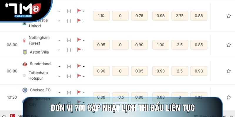 Đơn vị 7M cập nhật lịch thi đấu liên tục